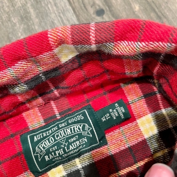 Ralph Lauren Polo Country Mens vintage XL Flannel Button Cotton Shirt plaid red - Picture 8 of 12